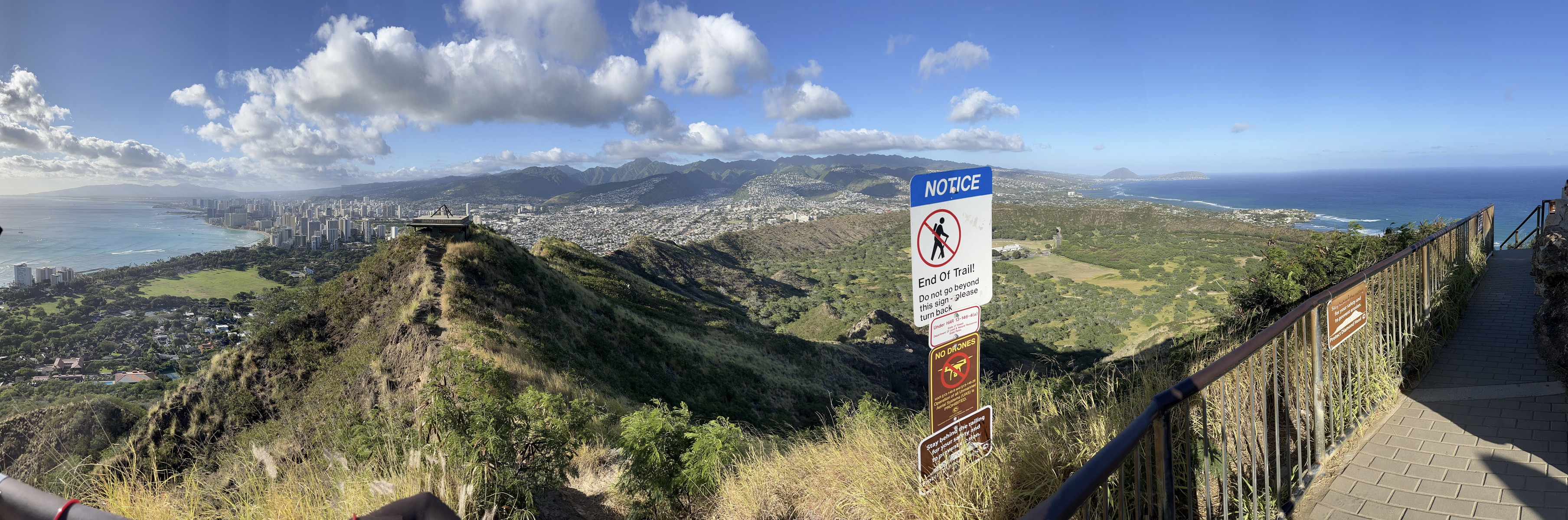 Panoramic view from the top of Diamond Head in Hawaii
